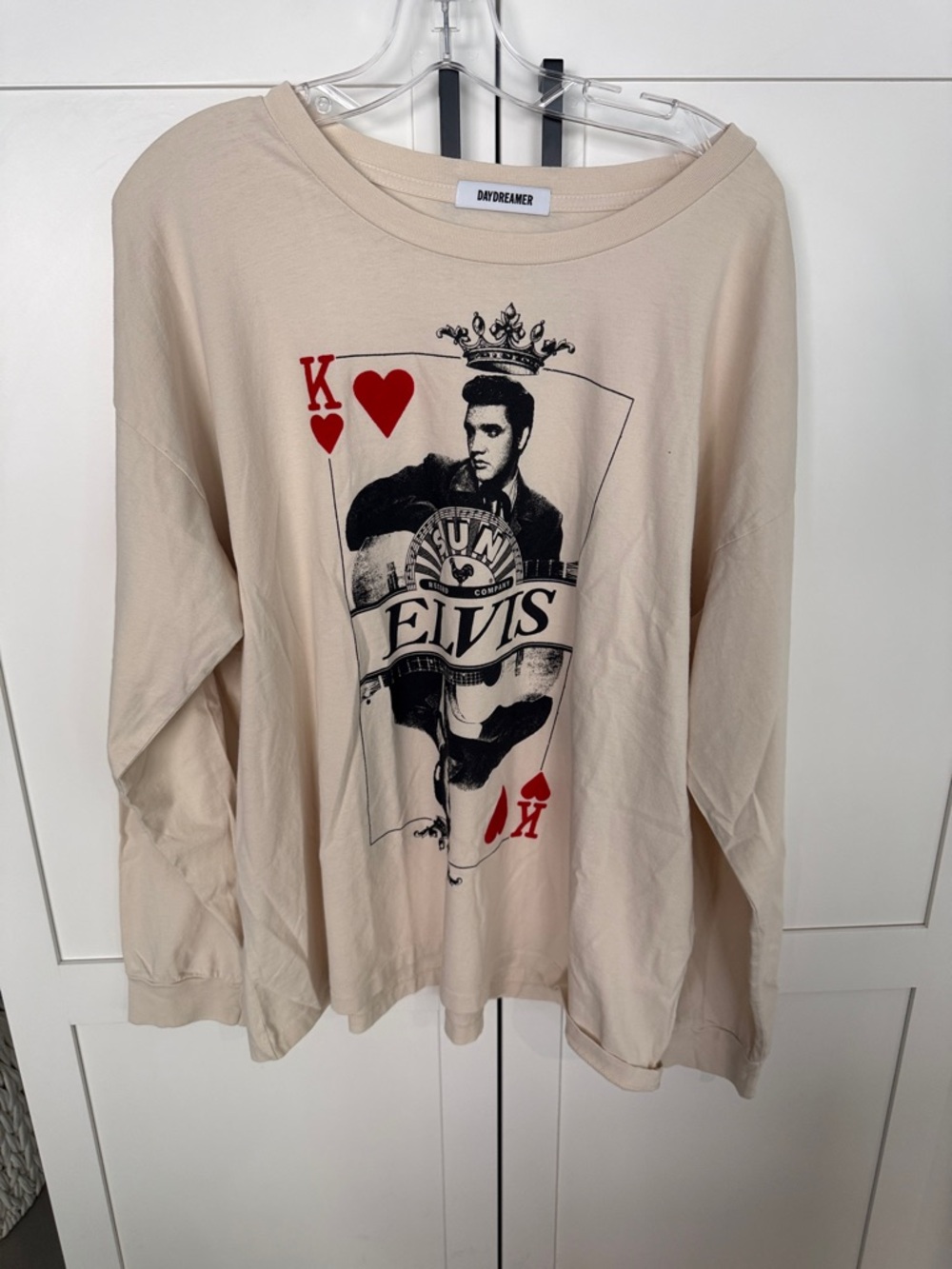 Daydreamer Beige Elvis King of Hearts Graphic Long-Sleeve Tee